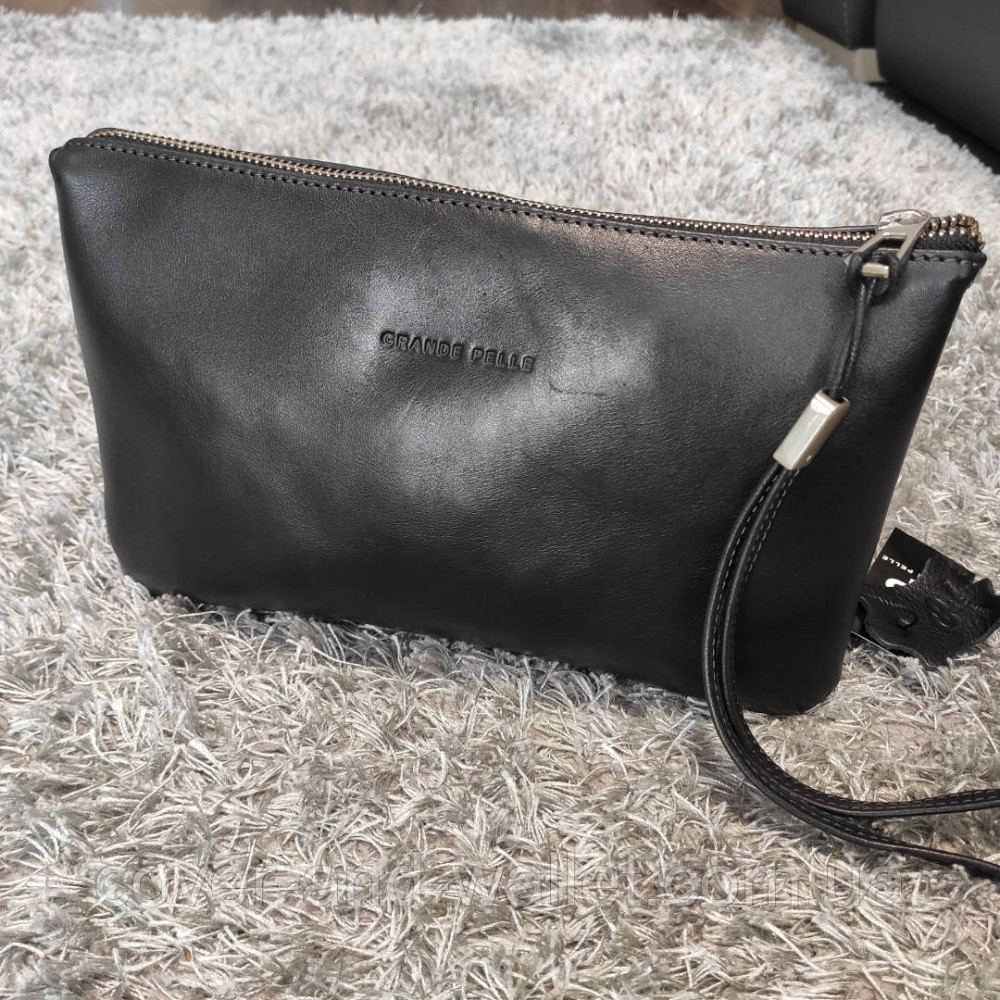 Мужская барсетка клатч на молнии из гладкой кожи черного цвета Grande Pelle 705610 Киев - изображение 2