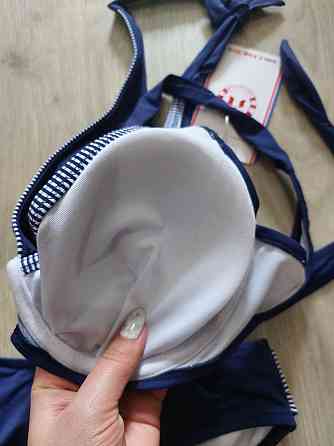 Жіночий синій купальник роздільний в смужку синій Київ