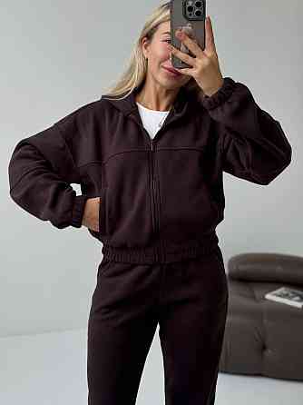 Женский повседневный теплый костюм на молнии с поларом флиса Шоколад, 46/48 Одесса