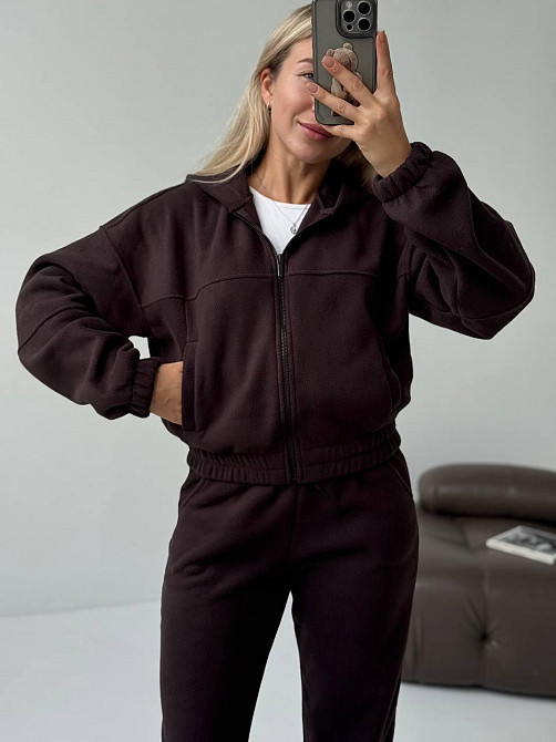 Жіночий повсякденний теплий костюм на блискавці з поломром флісу Шоколад, 46/48 Одеса - фото 6
