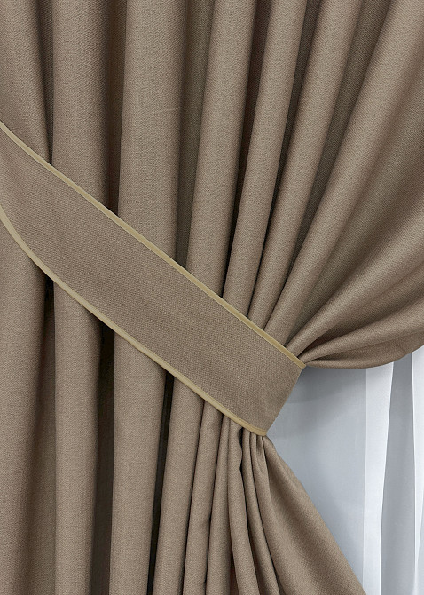 Комплект готових штор VR-Textil Шеніл однотонний № 1906ш Світло-коричневий 100х270 см 2 шт (31-0051) Київ - фото 5