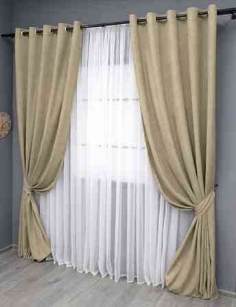 Комплект штор на люверсах VR-Textil Микровелюр Petek YL № 1801ш 150х270 см 2 шт Кремовый (37-0267) Киев