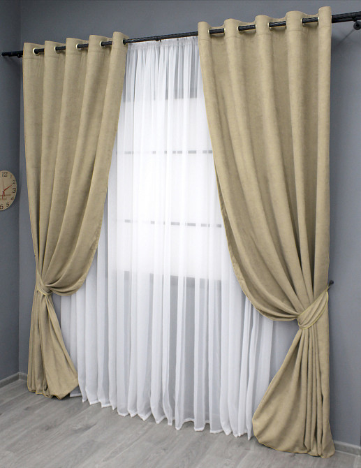 Комплект штор на люверсах VR-Textil Микровелюр Petek YL № 1801ш 150х270 см 2 шт Кремовый (37-0267) Киев - изображение 3