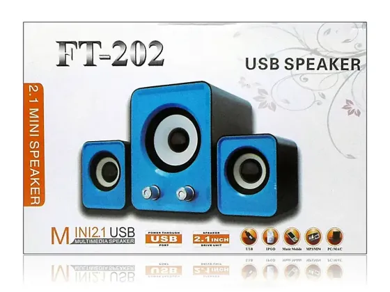 Музичні колонки для комп'ютера 2.1 FT-202, USB живлення, Mini Jack AUX, регулятор гучності та басів Київ
