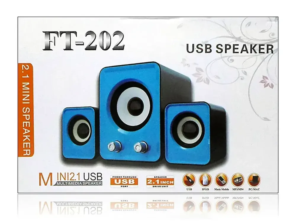 Музичні колонки для комп'ютера 2.1 FT-202, USB живлення, Mini Jack AUX, регулятор гучності та басів Одеса - фото 3