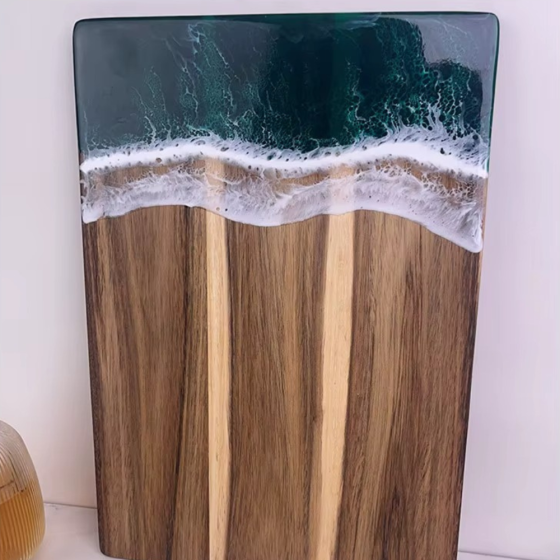 Разделочная доска для кухни бамбуковая,кухонная досточка для разделки из бамбука с узором морской волны 36 х 25 см Каменец-Подольский