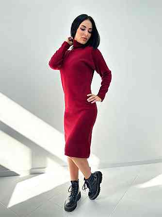 Тепле ангорове плаття міді з високим коміром "Amina" оптом | Норма Бордовий, 42-44 Київ