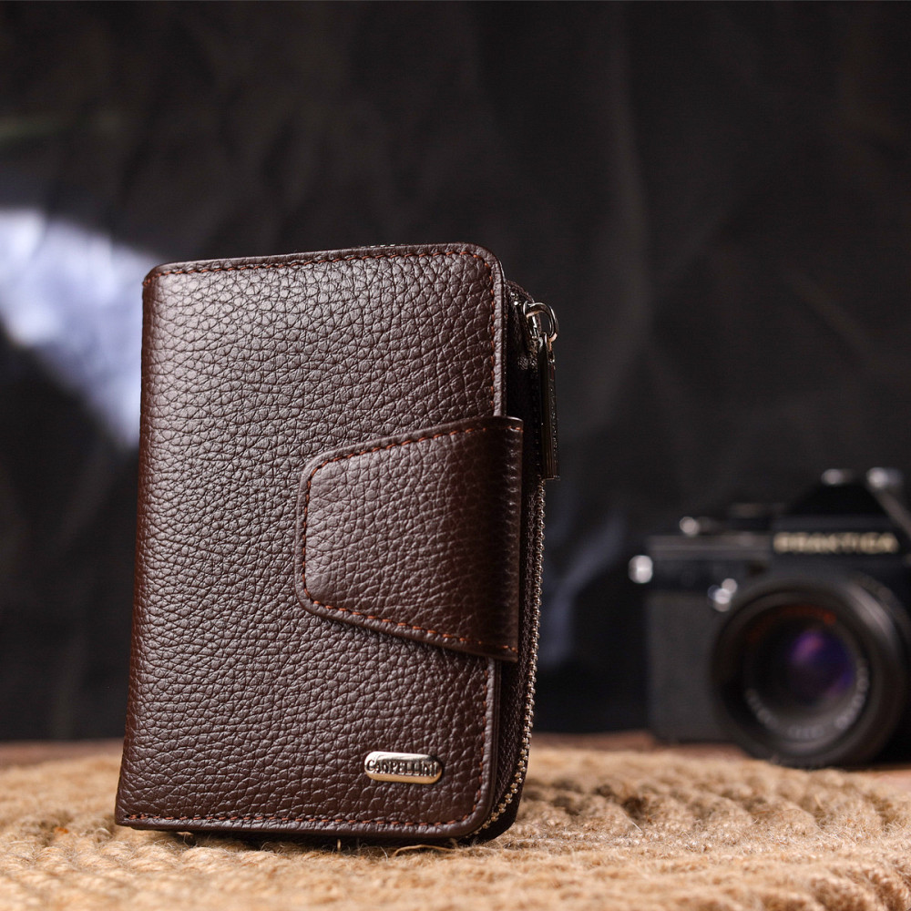 Красивое вертикальное портмоне для женщин с монетницей на молнии из натуральной кожи флотар CANPELLINI 21600 Коричневое Киев - изображение 10