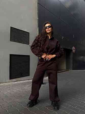 Утепленный женский костюм двойка в спортивном стиле трехнитка на флисе Шоколадный, 46/48 Одесса