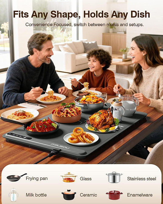 Подогреватель для еды Itrusou BW601 Тёмно-серый силикон 250W 16x24 см полный нагрев роллабл 3 режима Киев - изображение 8