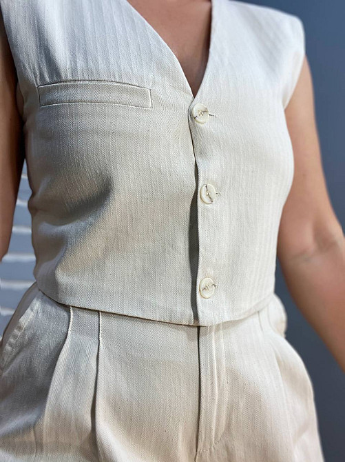 Жилет жіночий Mix Ray 40470 з гудзиками льон молочний, молочний, M Київ - фото 3