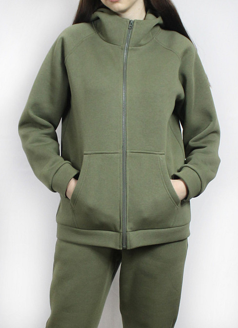 Костюм женский теплый спортивный на флисе кофта на змейке Хаки 46/48 Харьков - изображение 2