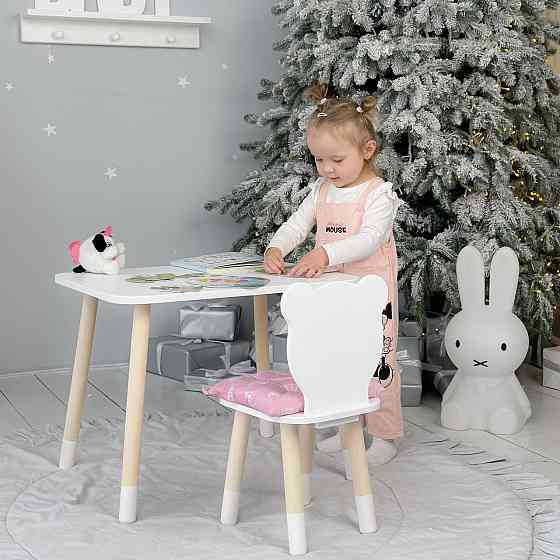 Стіл і стілець "Медведик" для хлопчачої кімнати, білий Київ