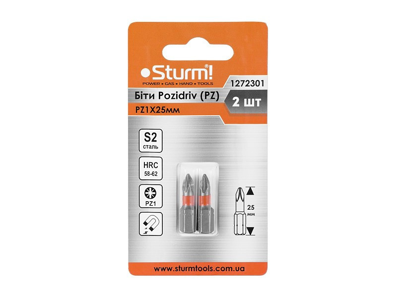 Биты S2 PZ1x25 мм, 2шт Sturm 1272301 (читать описание) Ровно - изображение 1
