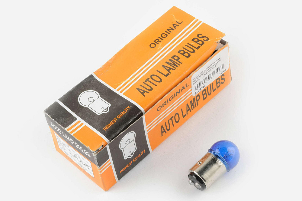 Лампа S25 (двоконтактна) 12V 10W/5W (стоп, габарит) (синя) ORANGE BOX Київ - фото 1
