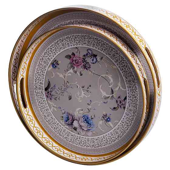 Набір круглих підносів для подачі їжі 2 (шт) Ø32.5 / 37 (см) гарні декоративні таці для кухні HP-HK-18 SBR Київ