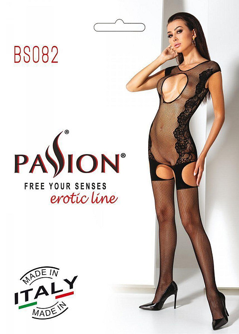 Ажурний бодістокінг з панчохами Passion BS082 black Sex Aura Київ - фото 6