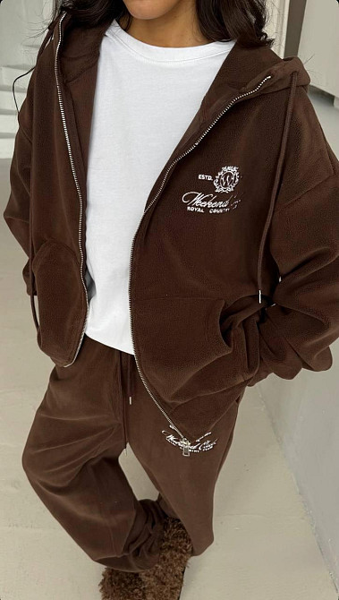 Женский теплый повседневный костюм двойка: кофта и брюки из турецкого двустороннего флиса Шоколад, 46/48 Одесса - изображение 1