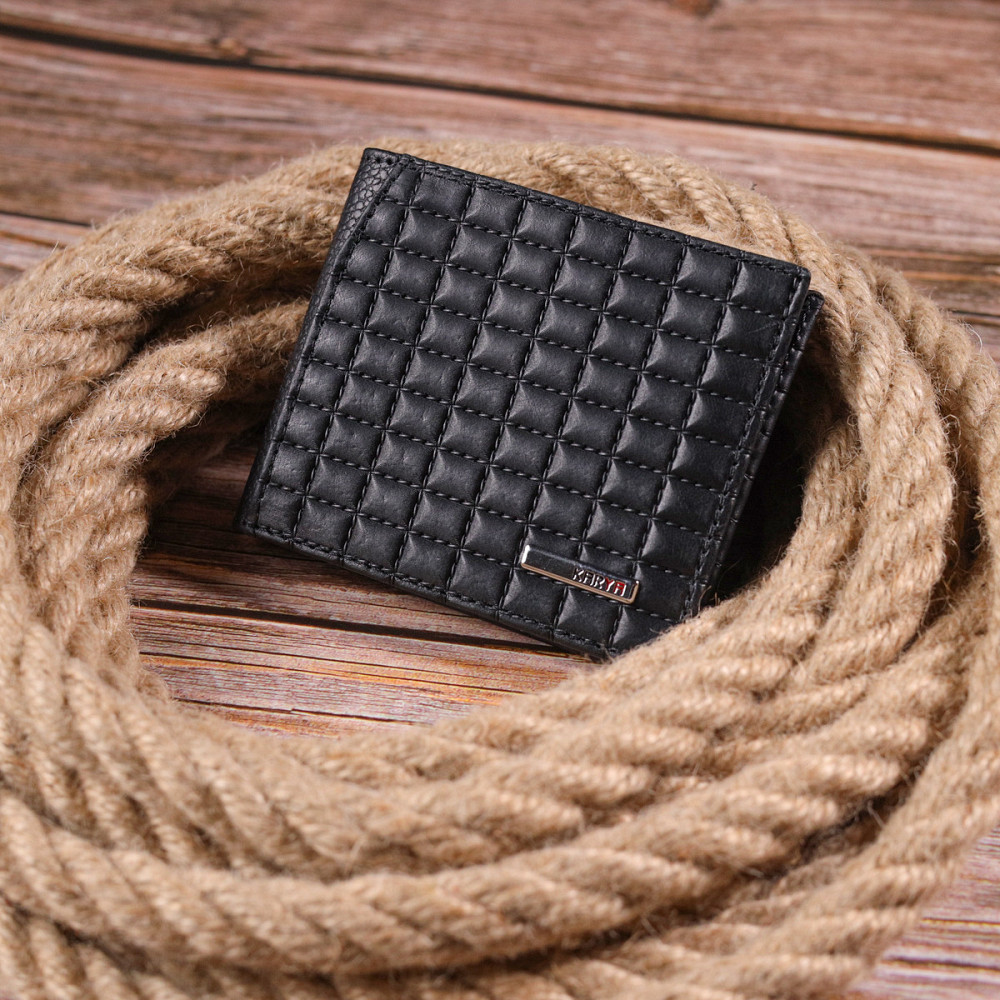 Стеганый мужской зажим с монетницей из натуральной кожи KARYA 21407 Черный Киев - изображение 8