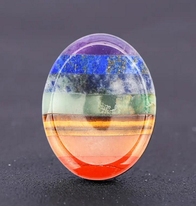 "7 чакр" камінь антистрес, Натуральний овальний камінь для медитації, зняття стресу та тривоги, 45мм Київ - фото 1