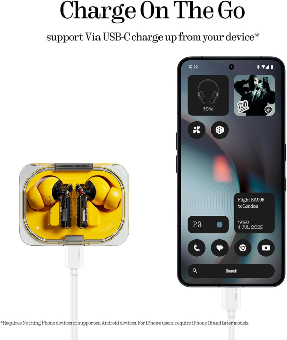 Бездротові навушники Nothing Ear (a) Yellow Hi-Res активне шумозаглушення 45 дБ Bluetooth 5.3 жовті Київ - фото 10
