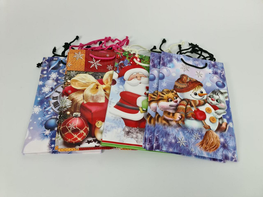 Новогодние пакеты для подарков, средний 17x26x8-026 ассорти (12 шт) Харьков - изображение 3