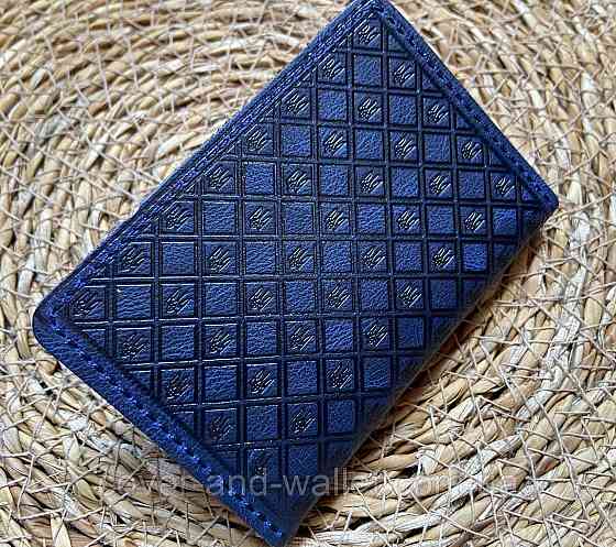 Обкладинка на права та ID паспорт синього кольору з гербом України ST Leather Київ