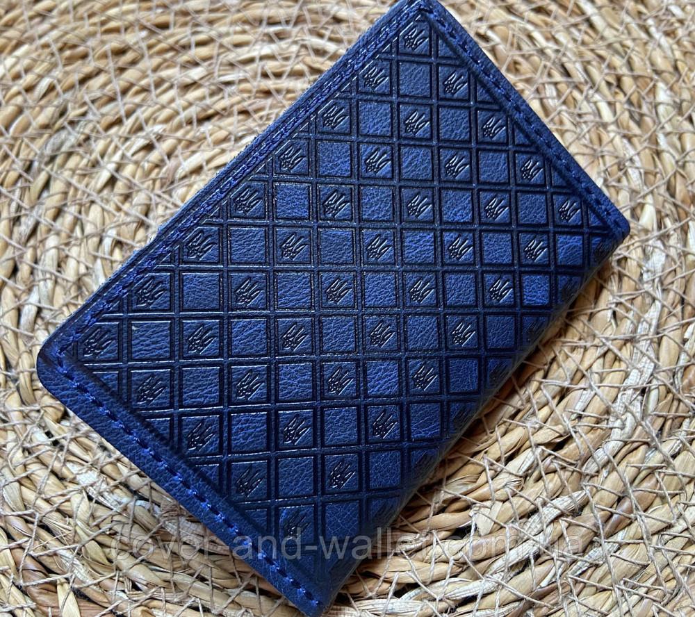 Обкладинка на права та ID паспорт синього кольору з гербом України ST Leather Київ - фото 2