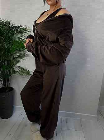 Женский стильный повседневный плюшевый костюм тройка Шоколад, 46/48 Одесса