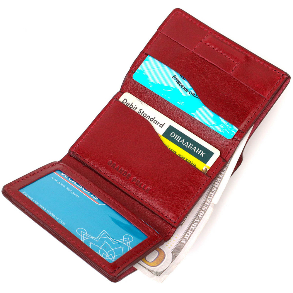 Компактное женское портмоне в три сложения GRANDE PELLE 16788 Бордовый Киев - изображение 6