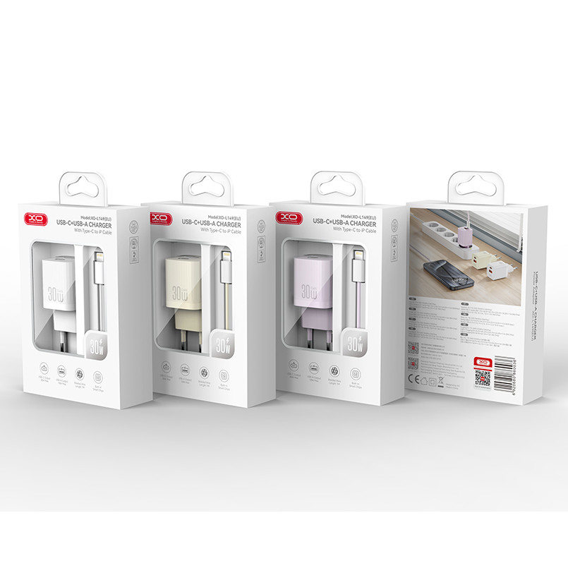Мережевий зарядний пристрій XO L149 PD30W 1USB-A+1USB-C + Lightning кабель білий Львів - фото 5
