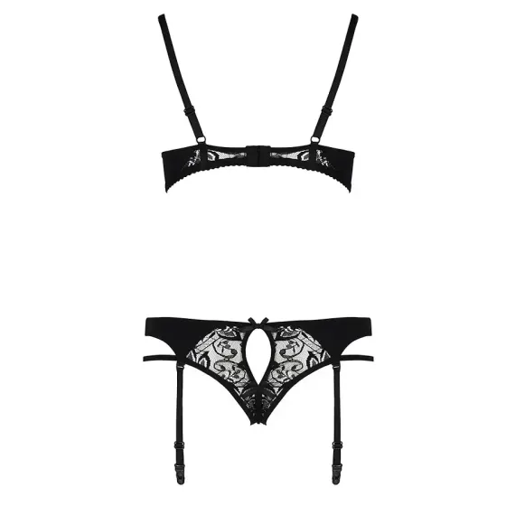 Комплект білизни Passion PAULINE SET XXL/XXXL, black, стрепи, ліф, стрінги і пояс для панчох Львов