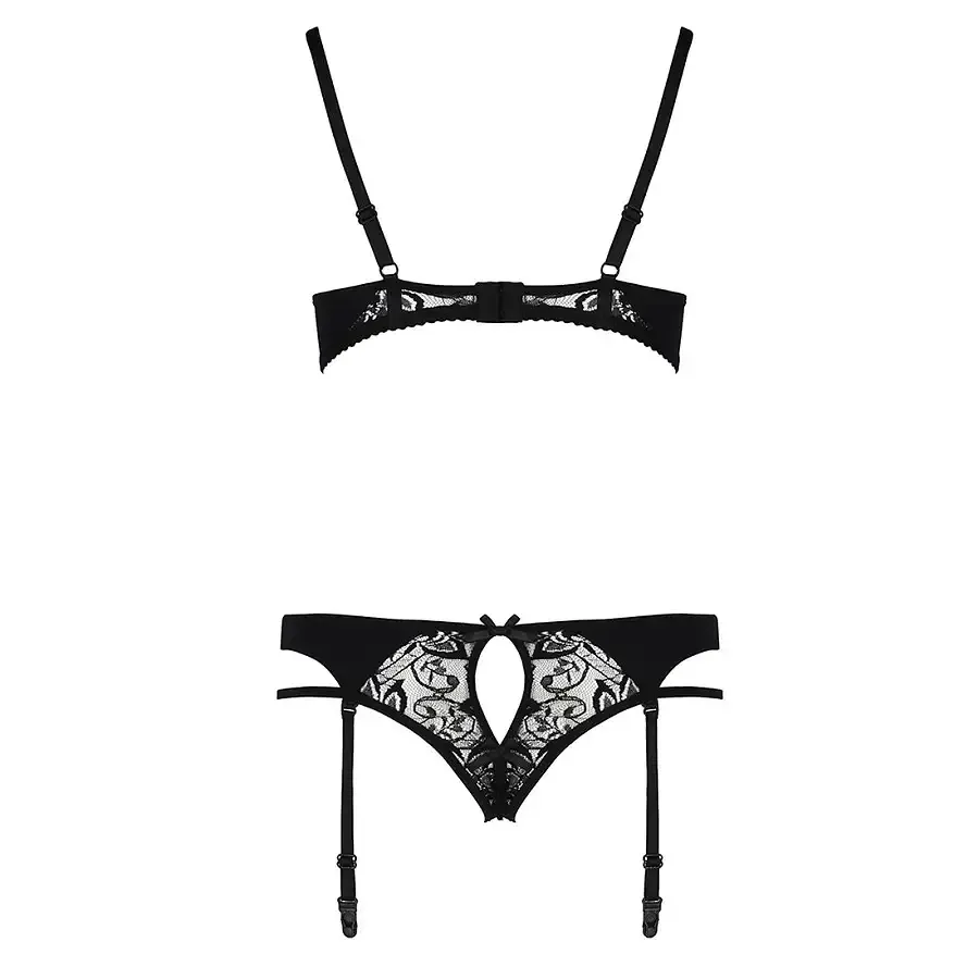 Комплект білизни Passion PAULINE SET XXL/XXXL, black, стрепи, ліф, стрінги і пояс для панчох Львів - фото 6