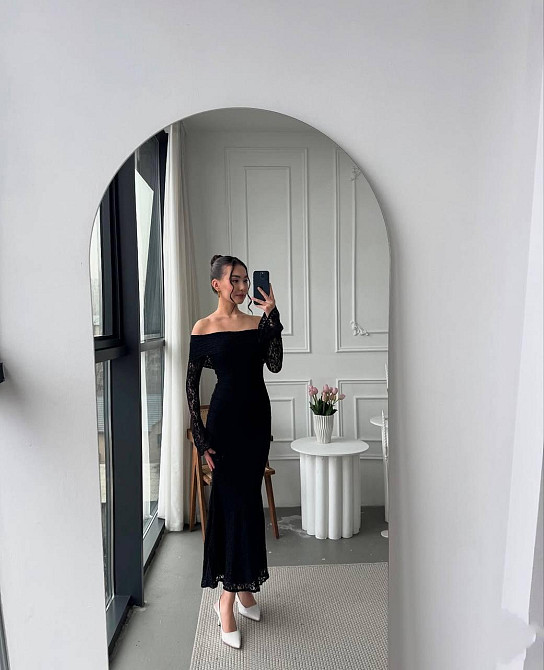 Жіноче романтичне мереживне плаття зі спущеними плечима гіпюр + підкладка Чорний, 42/44 Одеса - фото 3