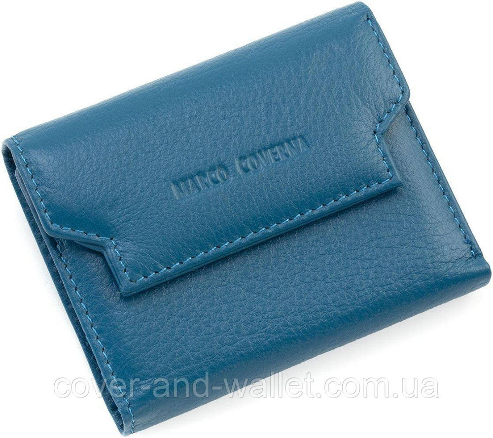 Голубой женский кожаный кошелек маленького размера на магнитной застежке Marco Coverna Бирюзовый Киев - изображение 1