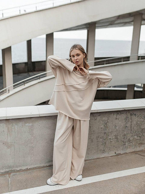 Женский стильный оверсайз костюм двойка: кофта и штаны турецкая трехнить петля пенье Таш Одесса - изображение 9