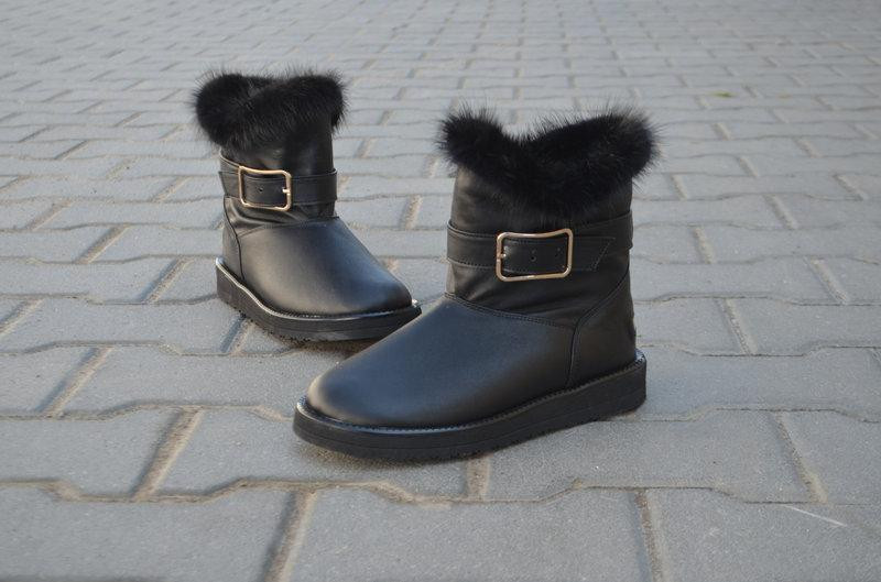 Угги жіночі YDG чорні натуральна шкіра висота 16см (1714) Коломыя - изображение 3