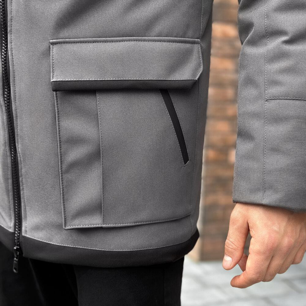 Парка чоловіча зимова з капюшоном сіро-чорна Pobedov Alpina Київ - фото 8