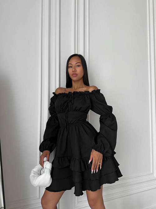 Женское стильное мини платье с воланами креп костюмка Одесса - изображение 5