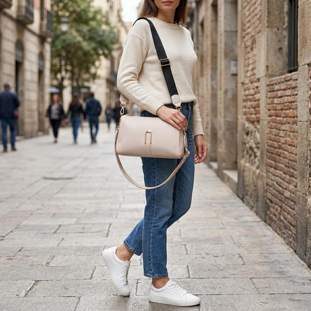 Сумка жіноча з металевою прикрасою по середині із натуральної шкіри Vintage 22608 Біла Київ - фото 12