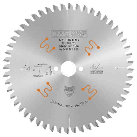 Пильний диск по HPL, ДСП та ламінату CMT 168x20x52z K1.8/1.2 -5° Neg. (281.768.52H) Одеса