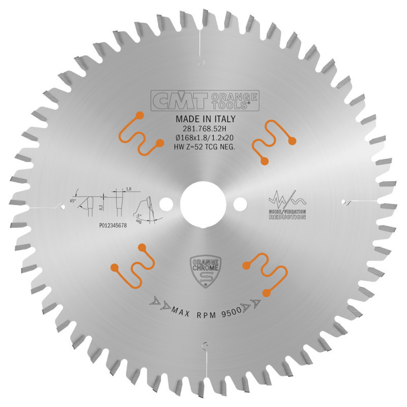 Пильний диск по HPL, ДСП та ламінату CMT 168x20x52z K1.8/1.2 -5° Neg. (281.768.52H) Одеса - фото 1