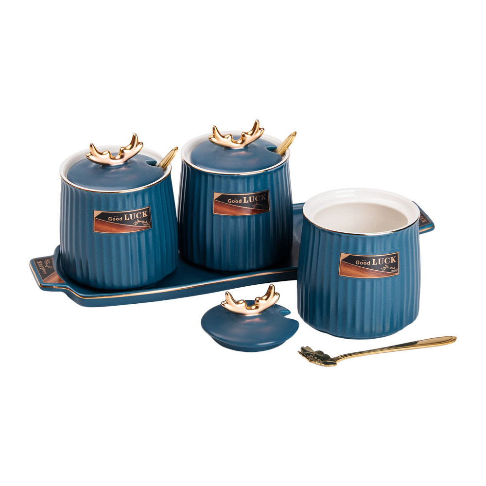 Набор банок с подставкой для сыпучих продуктов, 400 мл, синие HP-15-32 Киев - изображение 4