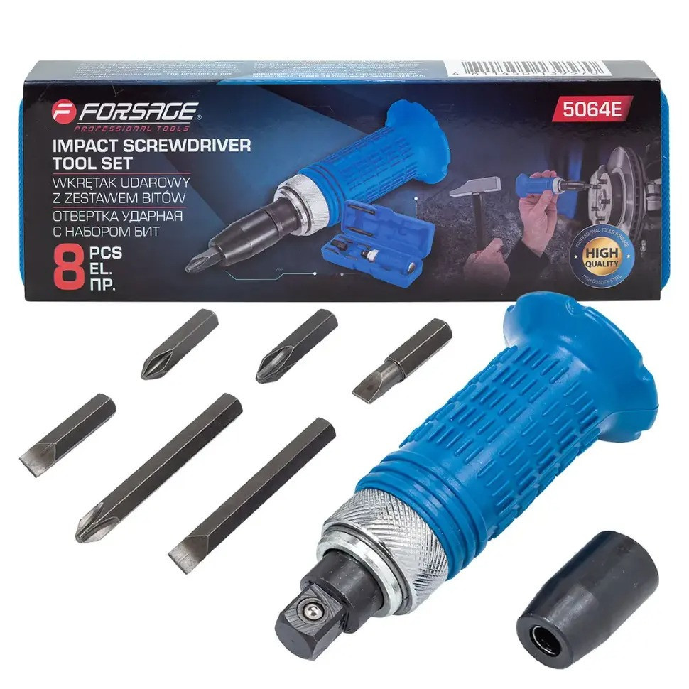 Отвертка ударная с набором бит, адаптером и защитной ручкой 8пр. 1/2'' FORSAGE F-5064E Одесса - изображение 4