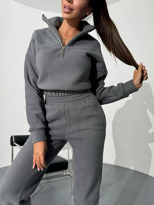 Женский теплый прогулочный костюм двойка: кофта и брюки двусторонний флис Графит, 42/44 Одесса - изображение 10