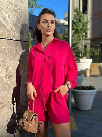 Костюм-тройка женский летний с шортами и брюками Малиновый XS-S Харьков