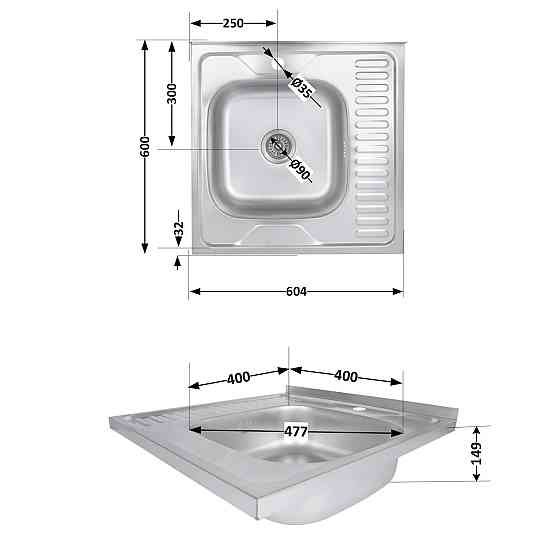 Кухонная мойка Brinex 6060-L 0,6 мм Satin (BRIN6060LSAT06) Киев