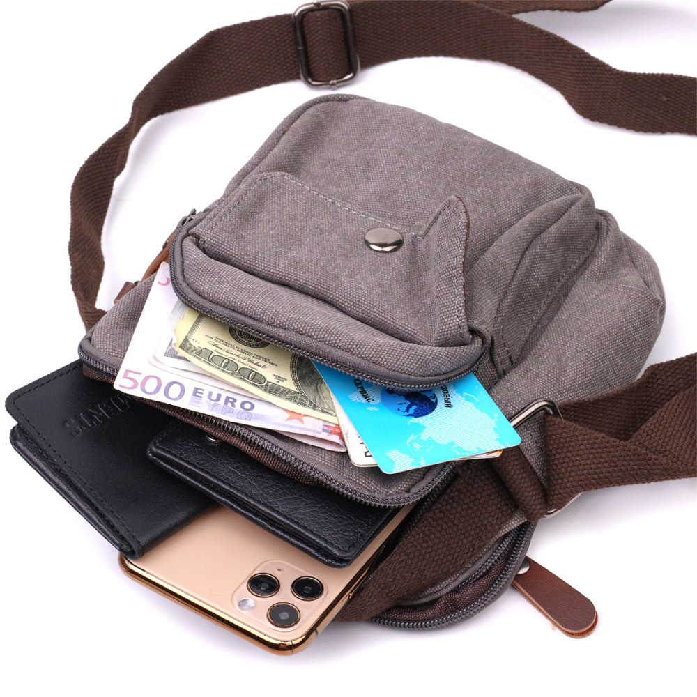 Небольшая мужская сумка из плотного текстиля Серый (Vintage) Киев - изображение 3