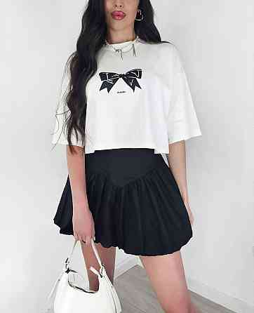 Женский летний романтичный костюм двойка: футболка и юбка турецкий кулир + коттон Черный, 42/44 Одесса