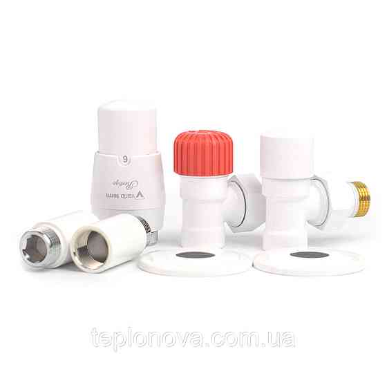 Комплект під'єднання радіатора термостатичний Vario Term ROYAL, білий, подовжувачі 40 мм (2 шт.), маскувальні розетки (2 шт.) Чернівці